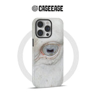 White horse eye print phone case shown from rear angled product view
