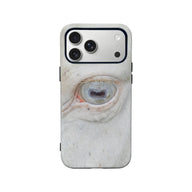White animal eye print phone case, rear view with triple camera cutout