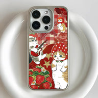 Holographic Chrome Cat Pattern Phone Case - Colorful Cartoon Design