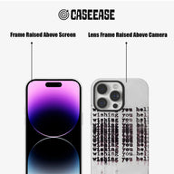 CASEEASE gray text-print phone case front and back showing raised screen and camera frames