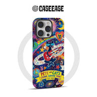 Colorful Pete the Cat cosmic groove phone case shown from rear product angle