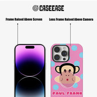 Pink monkey phone case front and back showing raised screen and camera frames
