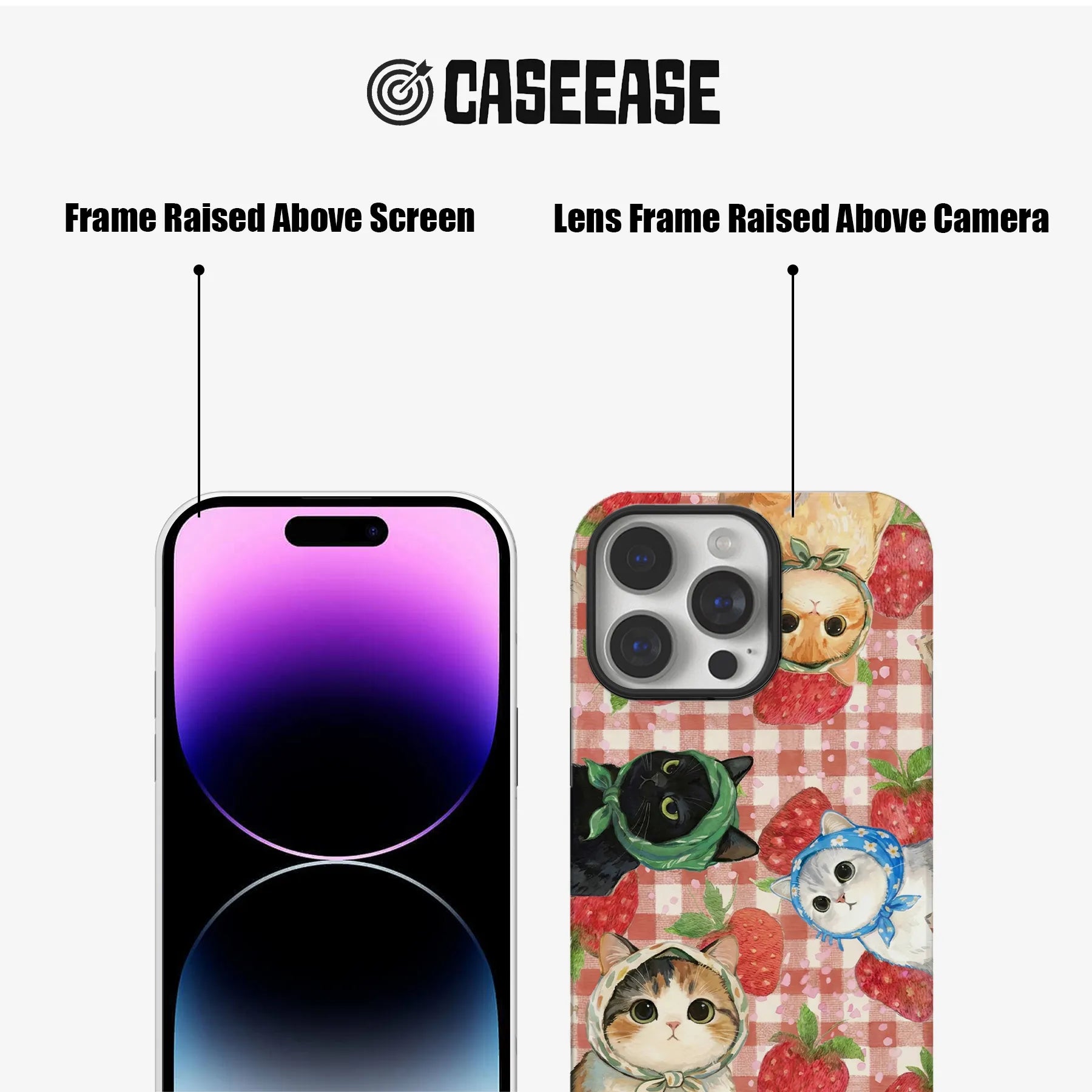 Bonita funda para teléfono con gato y fresa