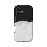 Black and white textured phone case, rear view with dual camera cutout