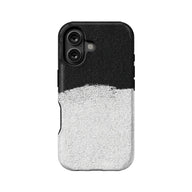 Black and white textured phone case, rear view with dual camera cutout