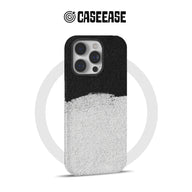 Black and white textured CASEEASE phone case, rear angle for iPhone camera cutout