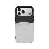 Black and white textured plastic phone case, rear view with camera cutout