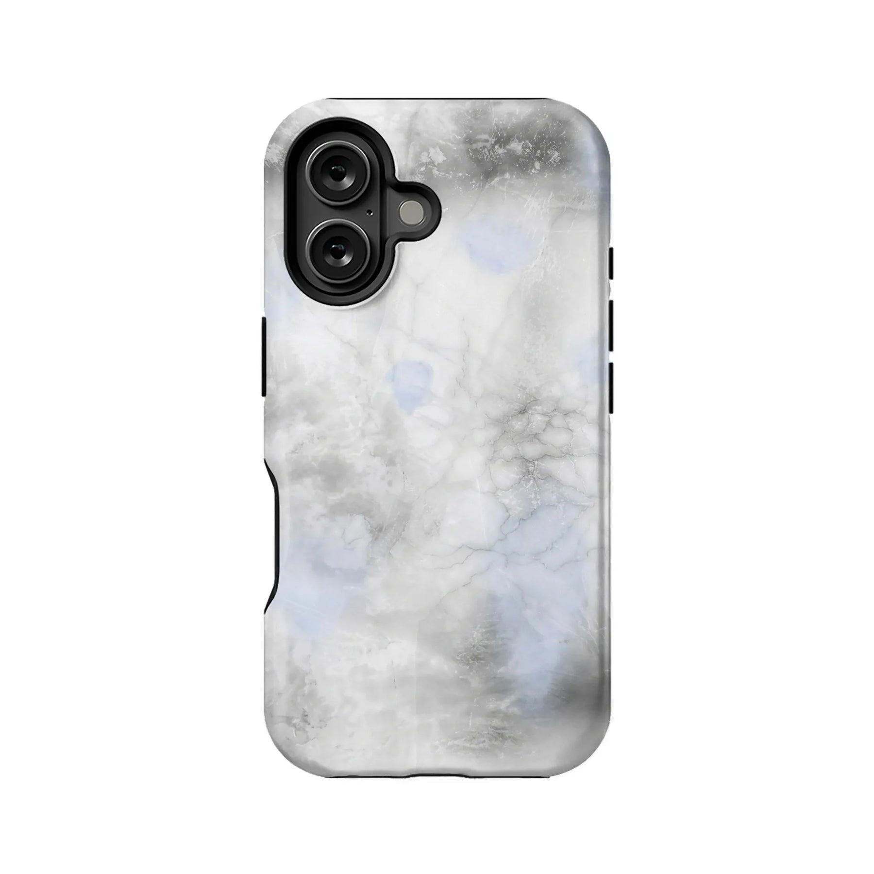 Gray marble-style phone case shown from back with black camera cutout