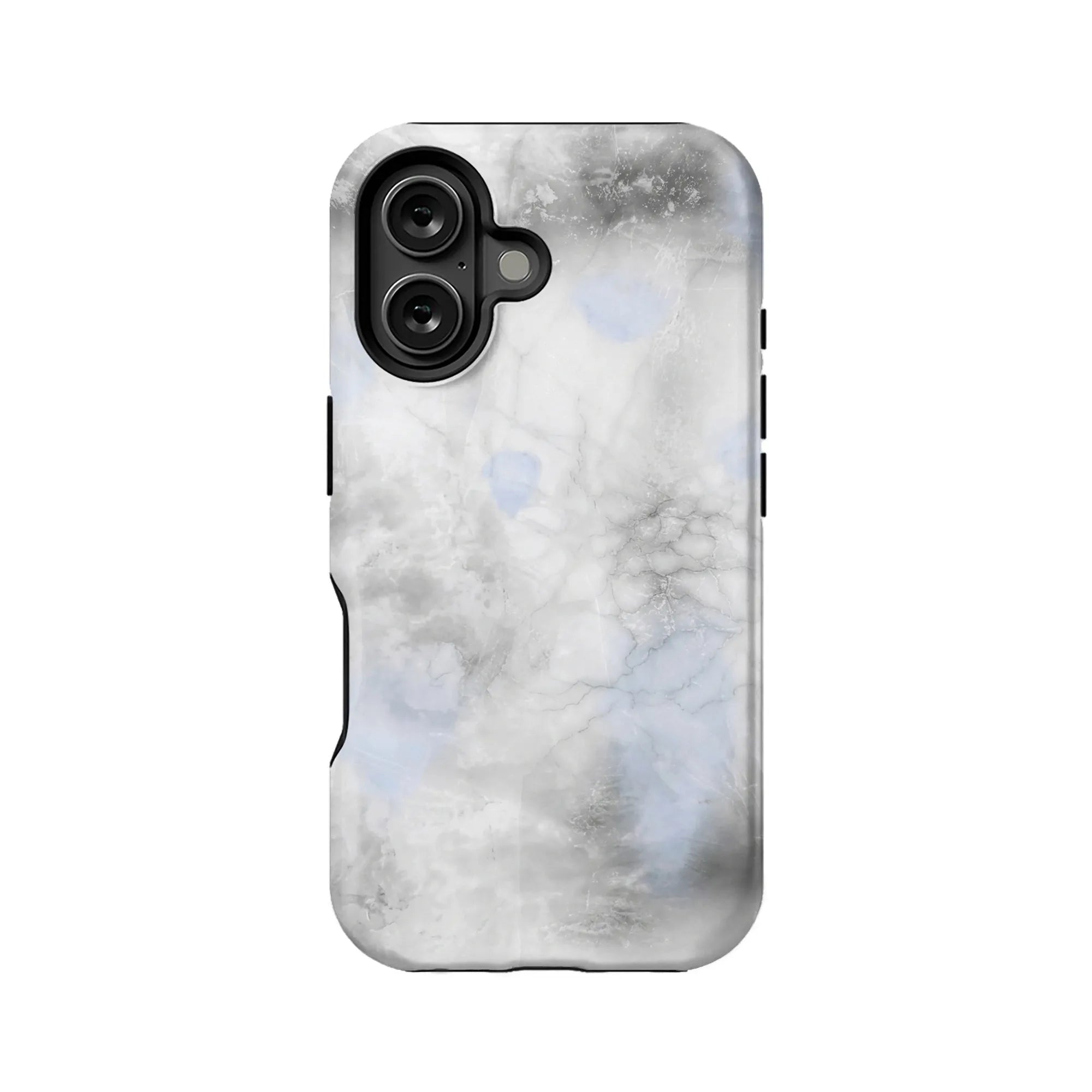Gray marble-style phone case shown from back with black camera cutout