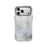 Gray marble-style plastic smartphone case from rear angle with black camera cutout