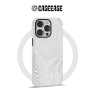 White CASEEASE phone case with wavy line pattern, rear angled product display