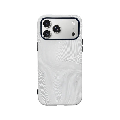 White wavy patterned phone case shown from back with triple camera cutout