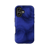 Blue swirl patterned phone case shown from rear with dual camera cutout