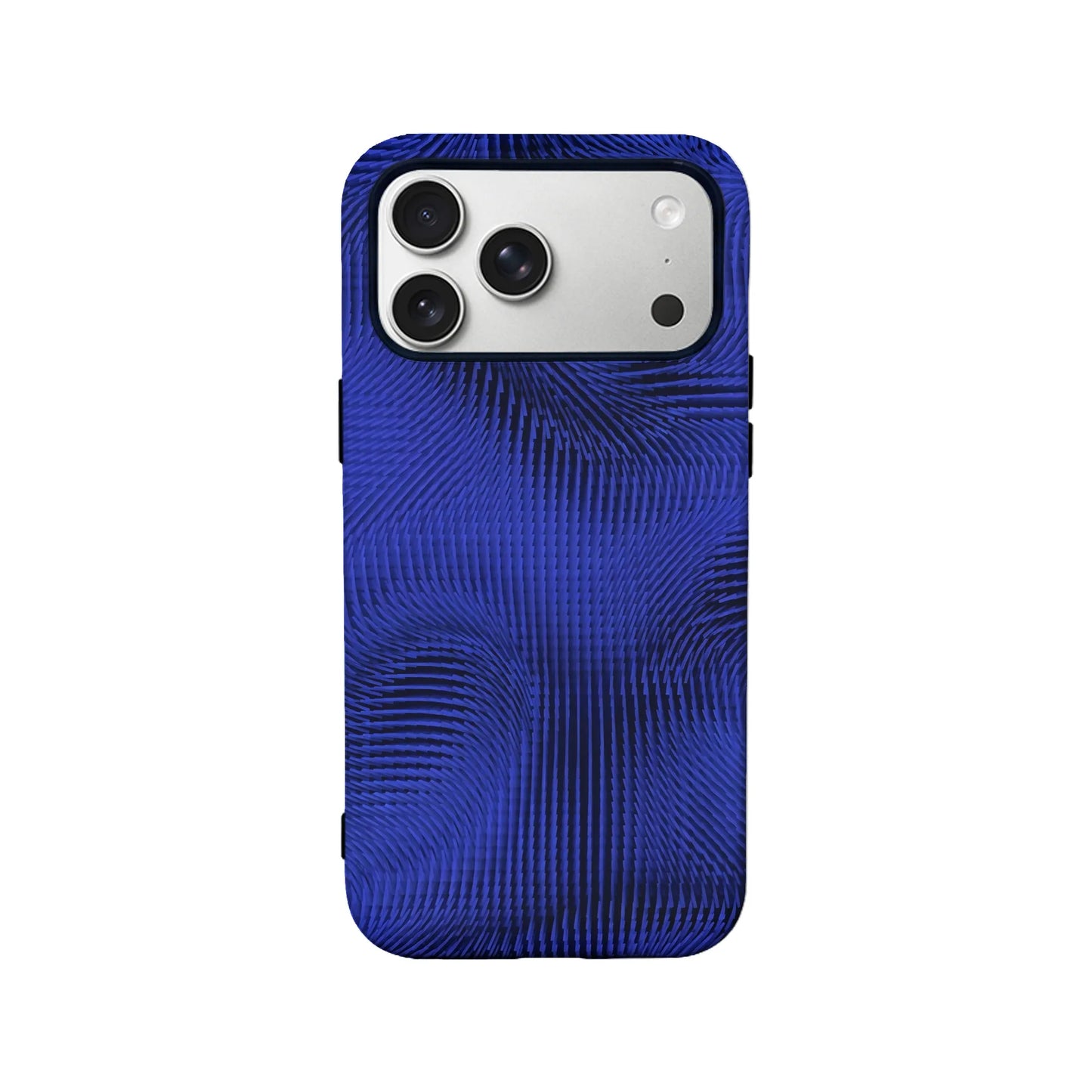 Blue swirl textured phone case shown from rear with camera cutout