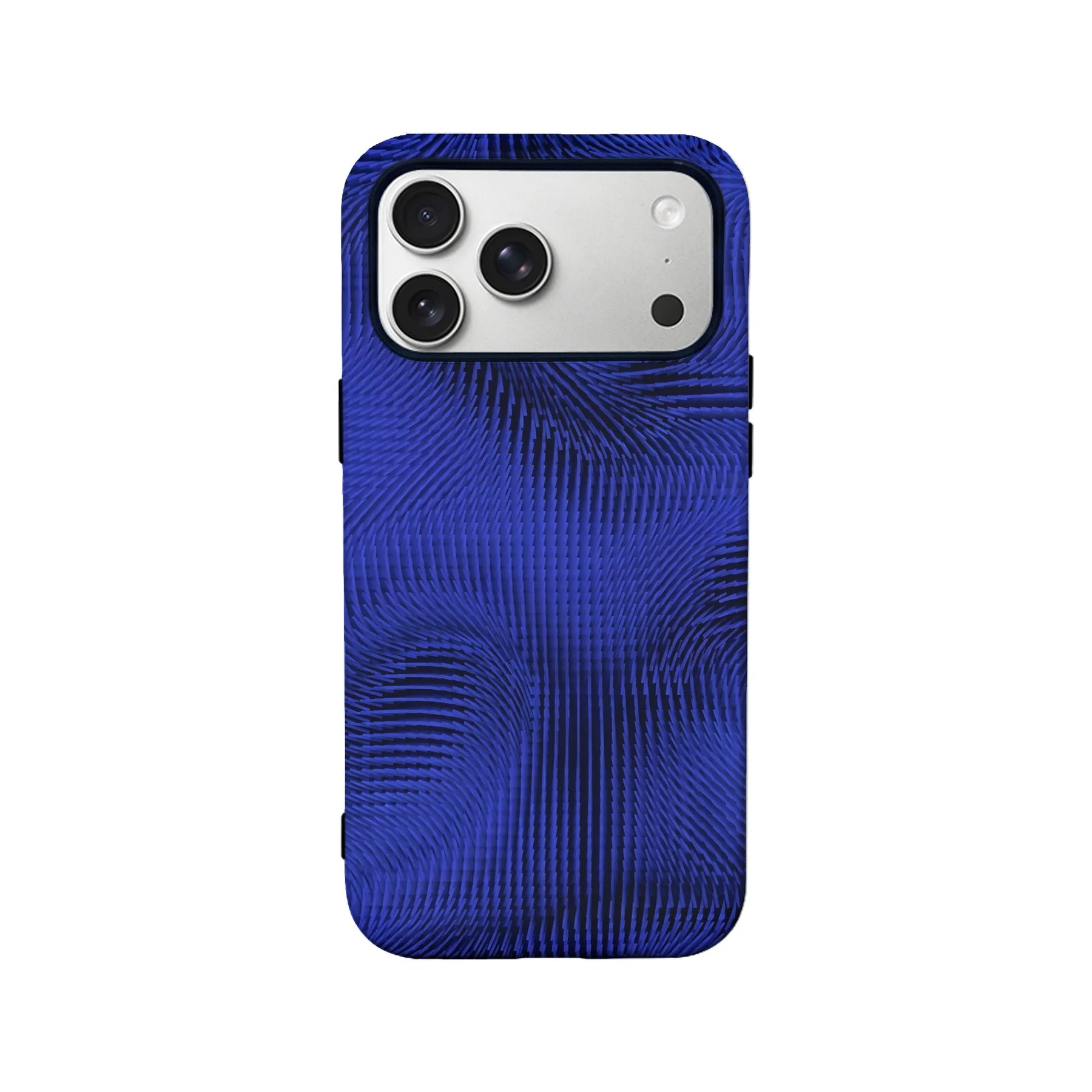 Blue swirl textured phone case shown from rear with camera cutout