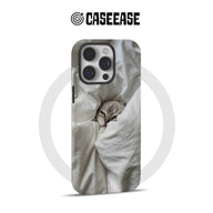 CASEEASE white and gray cat bedding print phone case, rear product view
