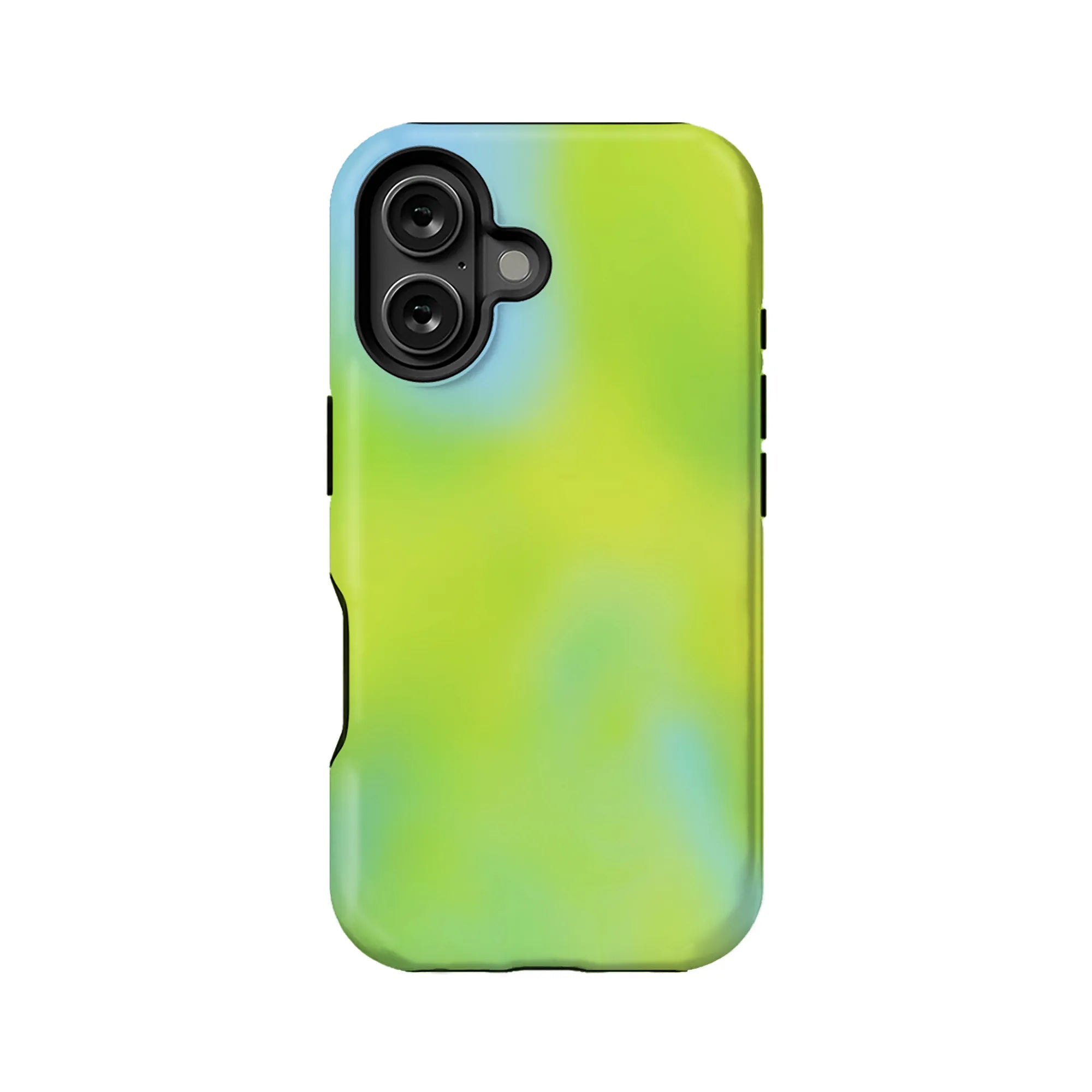 Green and blue gradient smartphone case, rear angle with camera cutout for product listing