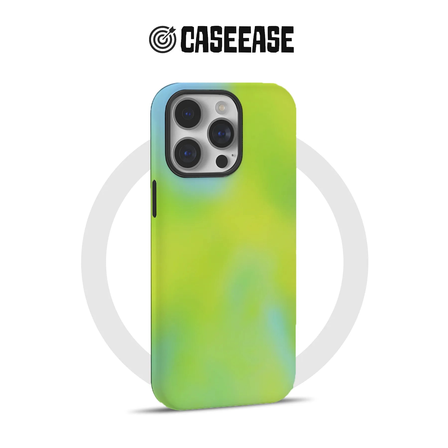 Green and blue CASEEASE phone case, rear angle with camera cutout for Shopify product