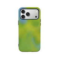 Green and blue gradient plastic phone case shown from rear with camera cutout