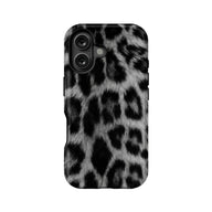 Black and gray leopard print phone case shown from rear product angle