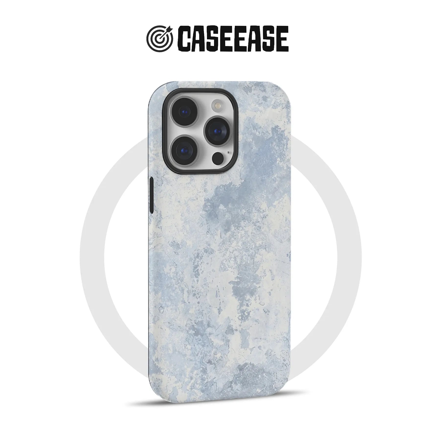 CASEEASE blue gray textured phone case shown from rear with camera cutout