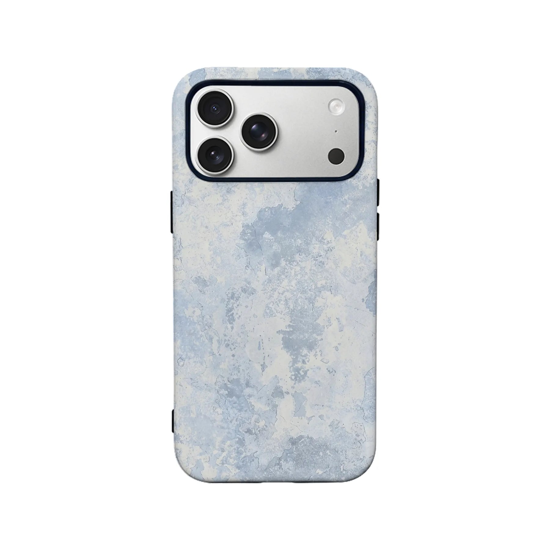 Light blue marble-style plastic phone case shown from rear with camera cutout