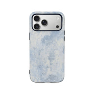 Light blue marble-style plastic phone case shown from rear with camera cutout