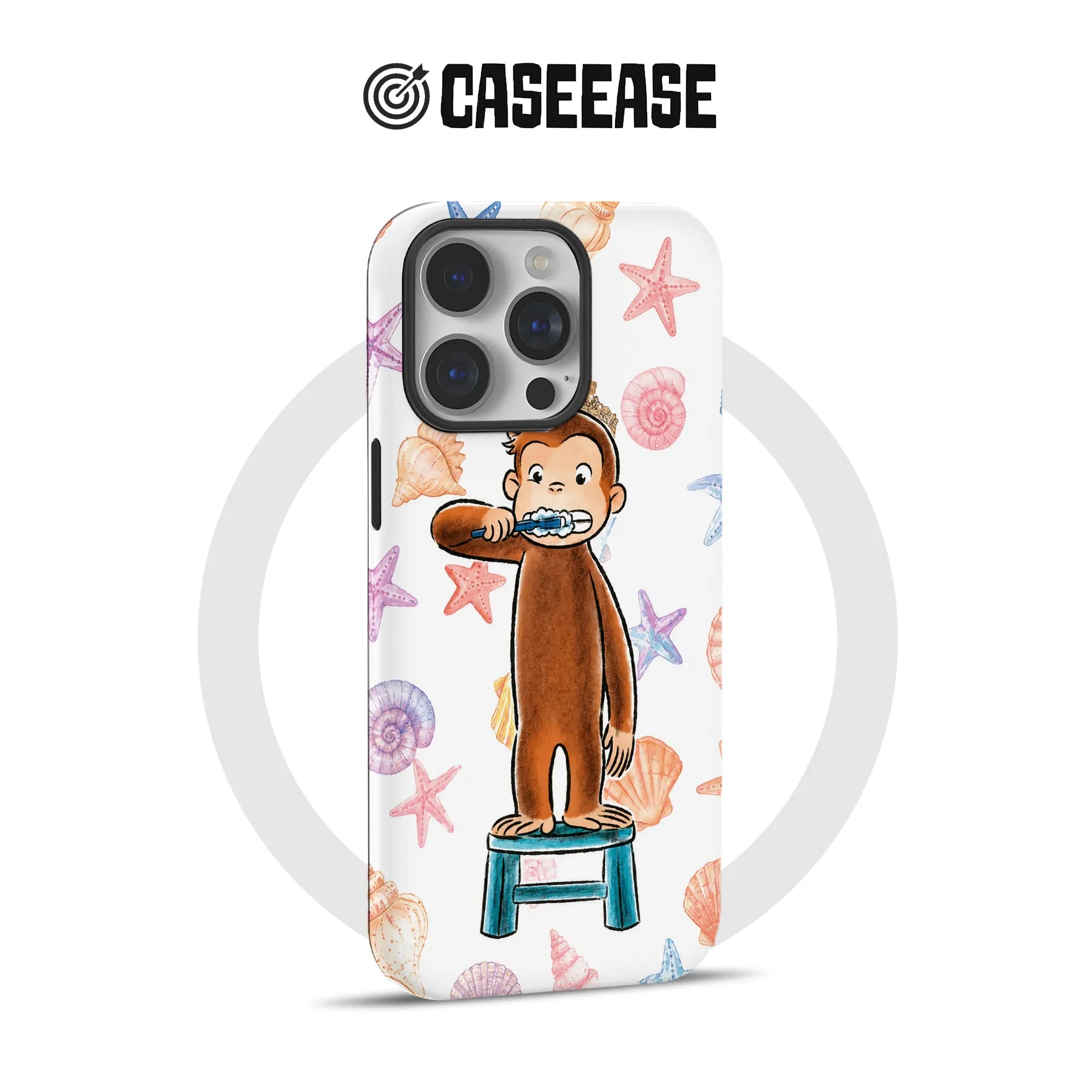 Curious Monkey Phone Case with Beach Shells