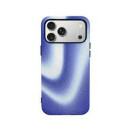 Blue and white abstract phone case shown from back with camera cutout