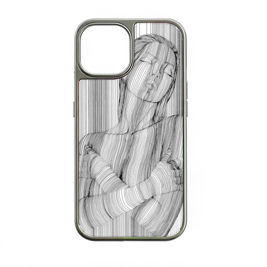 Holographic Chrome Phone Case for iPhone 14 - Striking Line Art Design