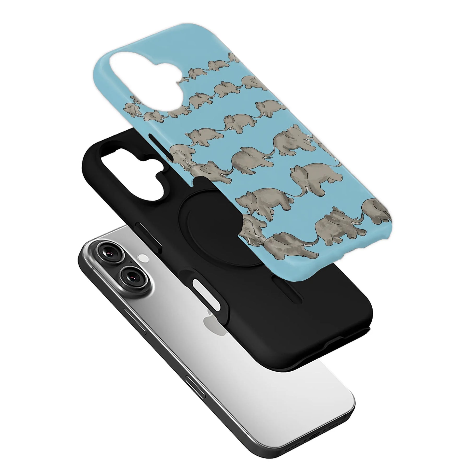 Blue elephant herd Minimalist IPhone Phone Case - Premium Protective Phone Case - View 3