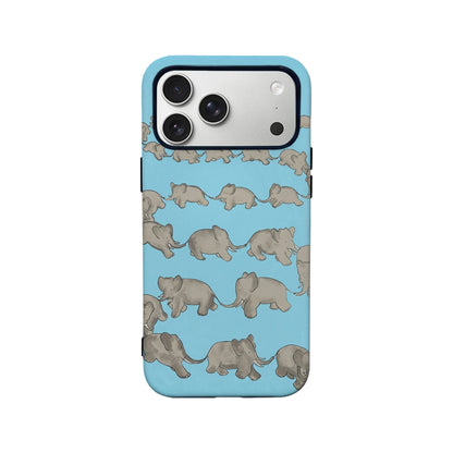 Blue elephant herd Minimalist IPhone Phone Case - Premium Protective Phone Case - View 2