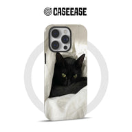 White black cat phone case shown from rear for Shopify product listing
