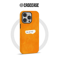 Orange painted plastic phone case with You Got This text, rear product angle