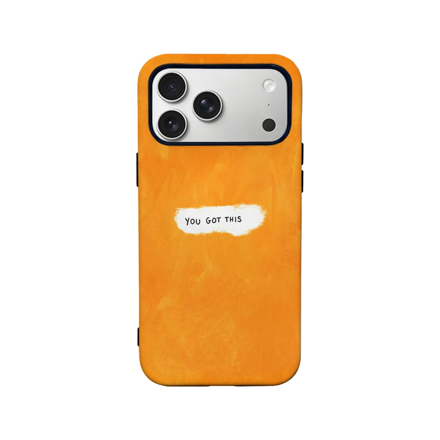 Orange textured phone case with You Got This label, back product angle