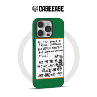 Green CASEEASE phone case with handwritten tally design, rear angled product display