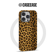 Tan and black leopard print CASEEASE phone case, rear view with camera cutout
