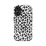 White phone case with black gray leopard print, rear product angle