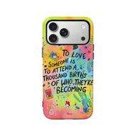 Colorful doodle quote phone case, rear view with camera cutout for ecommerce product page