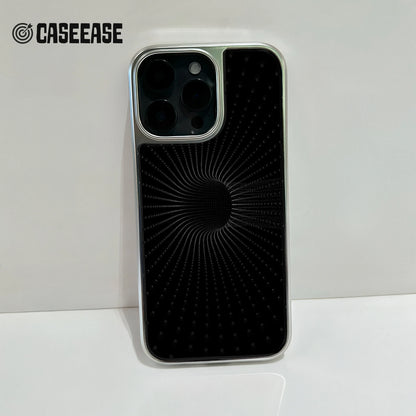 Holographic Chrome Phone Case for iPhone 15 Pro - Black Spiral Design