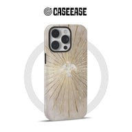 Beige and gold dove sunburst phone case, rear angle, CASEEASE product display