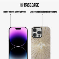 Beige gold angel phone case shown front and rear angles with raised camera frame