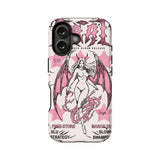 Pink and black gothic angel print plastic phone case, rear product view