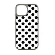 Funda para teléfono con diseño holográfico de lunares cromados en blanco y negro