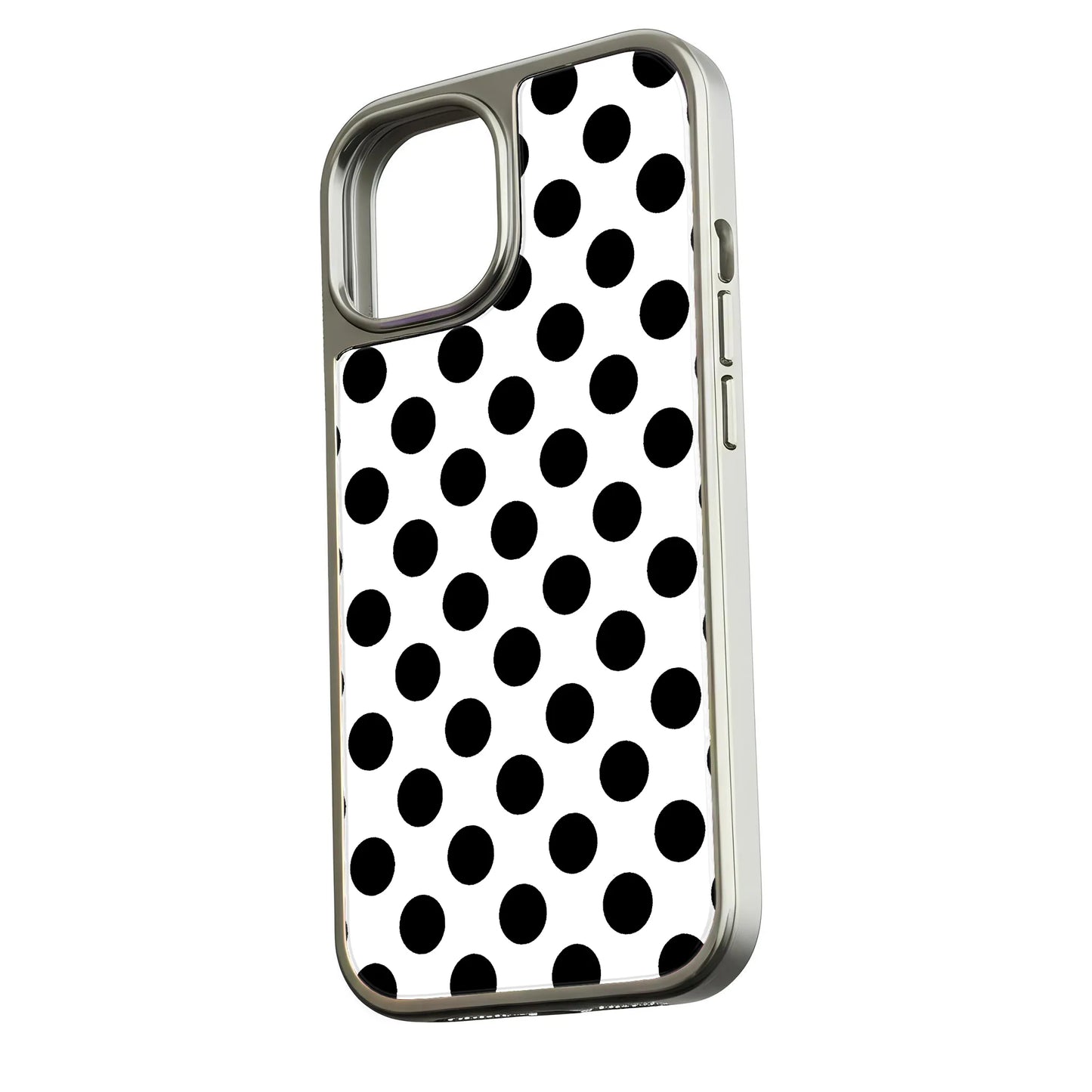 Holographic Chrome Polka Dot Phone Case - Black & White Design