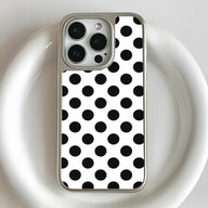 Funda para teléfono con diseño holográfico de lunares cromados en blanco y negro