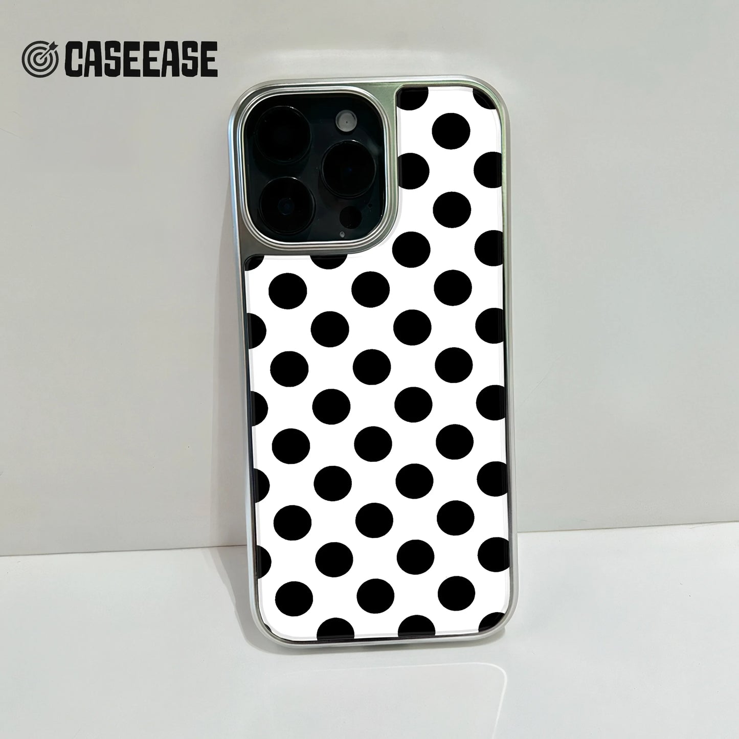 Holographic Chrome Polka Dot Phone Case - Black & White Design