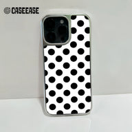 Funda para teléfono con diseño holográfico de lunares cromados en blanco y negro