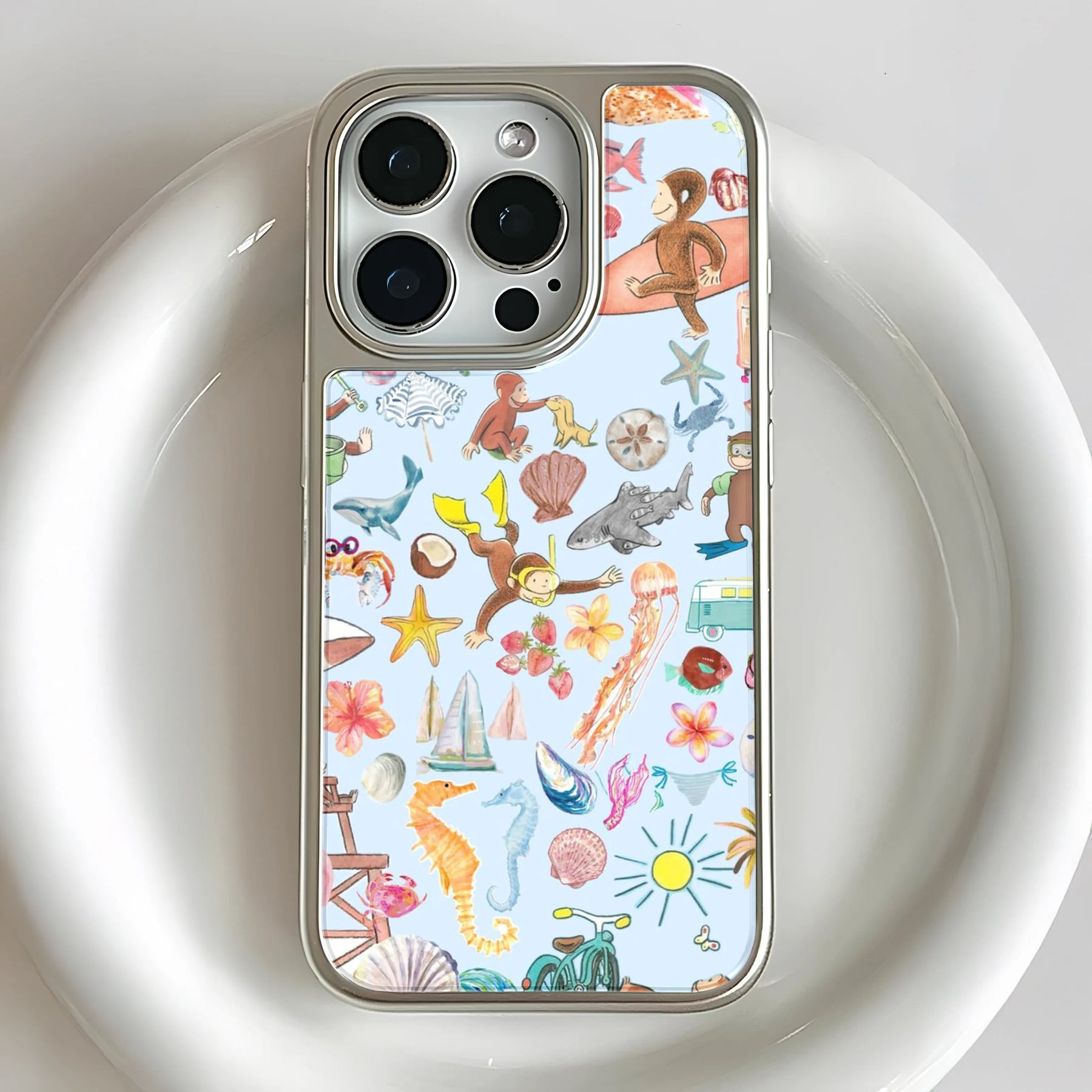 Funda holográfica colorida para móvil con temática de aventura - Vibras playeras divertidas
