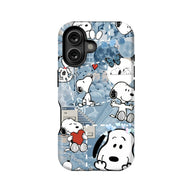 Cute Snoopy phone case blue aesthetic iPhone cover with cartoon Snoopy and hearts